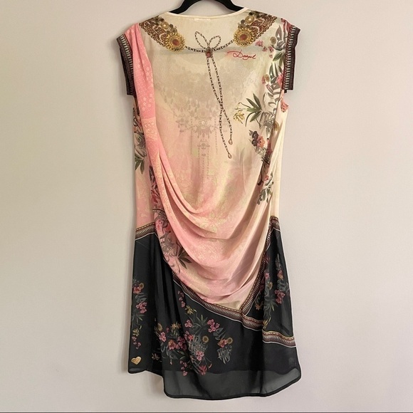 Desigual Elo Sheer Floral Chiffon Flapper Bejeweled Neckline Midi Knee Dress - S - Picture 11 of 14